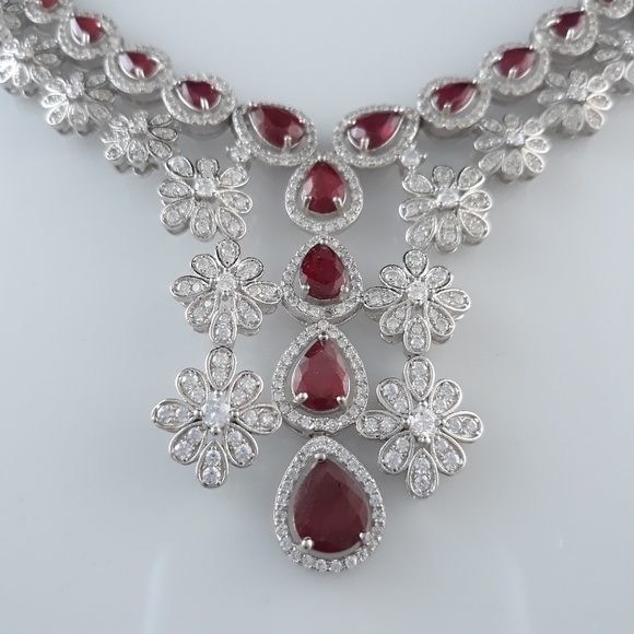 Blood Red Ruby White Zirconia Sterling Silver Set - Picture 14 of 15